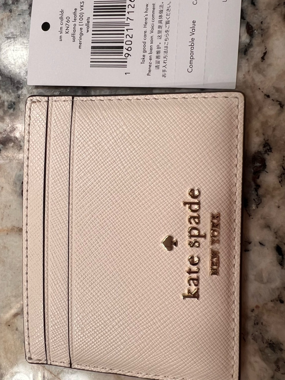 kate spade Pale Blush Leather Card Holder with Gold Logo